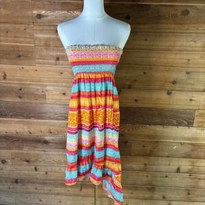 Y2K Multi-coloured strapless maxi dress with elastic waist and flowy skirt